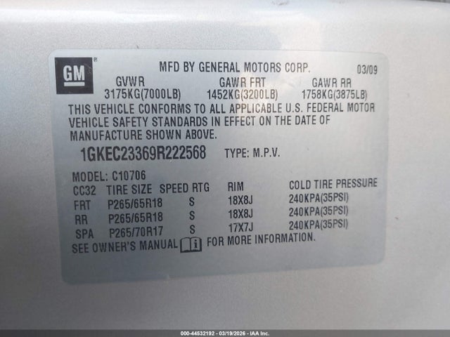 2009 Gmc Yukon Sle1 მანქანა იყიდება აუქციონზე, vin: 1GKEC23369R222568, აუქციონის ნომერი: 44532192