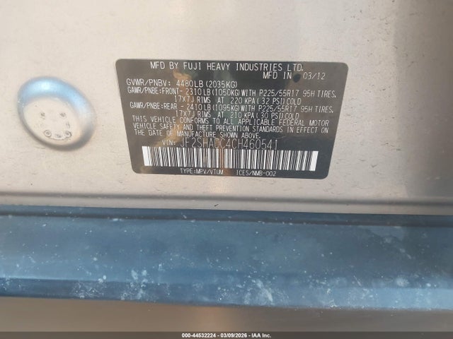 Auction sale of the 2012 Subaru Forester 2.5x Premium, vin: JF2SHADC4CH460541, lot number: 44532224