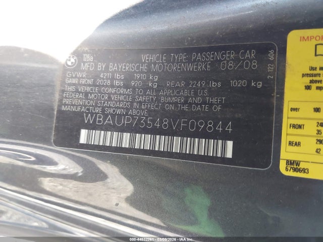 Продажа на аукционе авто 2008 Bmw 128i, vin: WBAUP73548VF09844, номер лота: 44532261