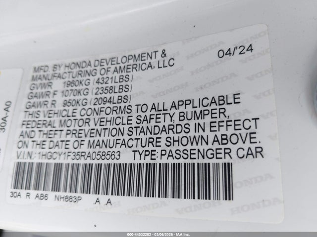 Honda ACCORD EX 2024 1HGCY1F35RA058563 Image 9