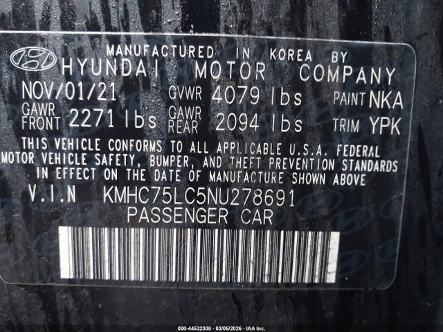 Продаж на аукціоні авто 2022 Hyundai Ioniq Hybrid Se, vin: KMHC75LC5NU278691, номер лоту: 44532308