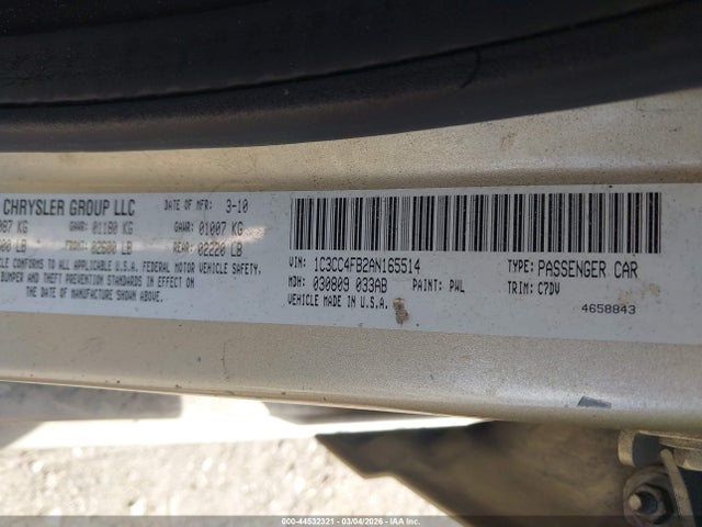 2010 Chrysler Sebring Touring მანქანა იყიდება აუქციონზე, vin: 1C3CC4FB2AN165514, აუქციონის ნომერი: 44532321