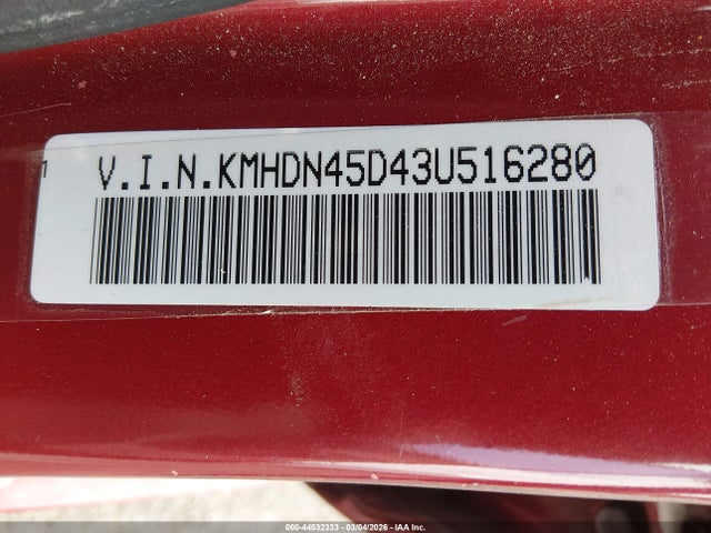 Aukcja sprzedaży 2003 Hyundai Elantra Gls/gt, vin: KMHDN45D43U516280, numer aukcji: 44532333