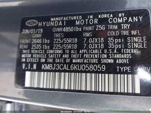 2019 HYUNDAI TUCSON KM8J3CAL6KU058059 Photo 8