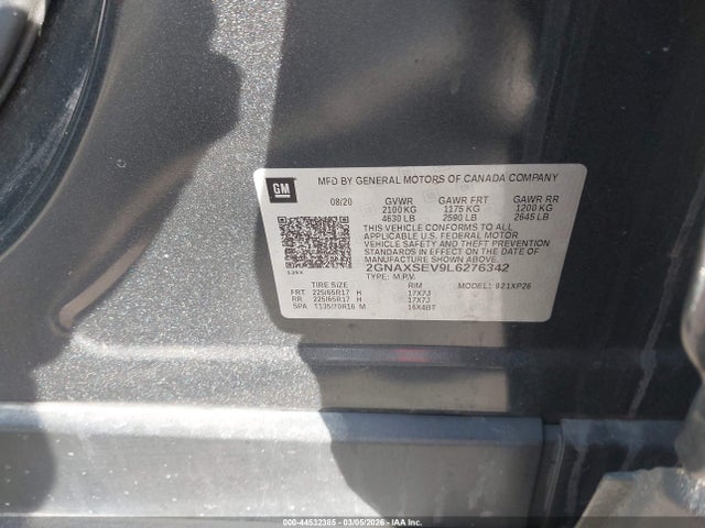 Продаж на аукціоні авто 2020 Chevrolet Equinox Awd Ls, vin: 2GNAXSEV9L6276342, номер лоту: 44532385