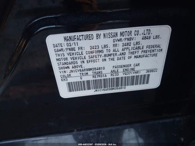 Aukcja sprzedaży 2011 Infiniti G37x, vin: JN1CV6AR9BM354810, numer aukcji: 44532397