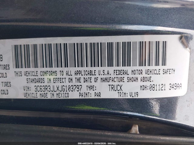 2018 Ram 3500 Laramie  4x4 8' Box მანქანა იყიდება აუქციონზე, vin: 3C63R3JLXJG103797, აუქციონის ნომერი: 44532410