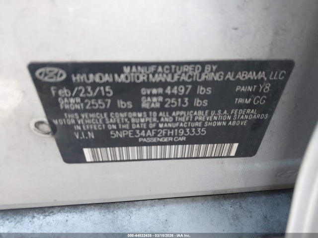 Aukcja sprzedaży 2015 Hyundai Sonata Sport, vin: 5NPE34AF2FH193335, numer aukcji: 44532435