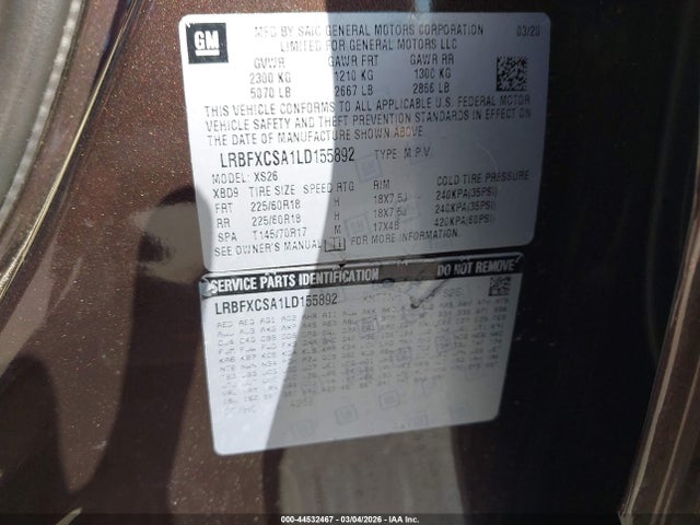Aukcja sprzedaży 2020 Buick Envision Fwd Essence, vin: LRBFXCSA1LD155892, numer aukcji: 44532467