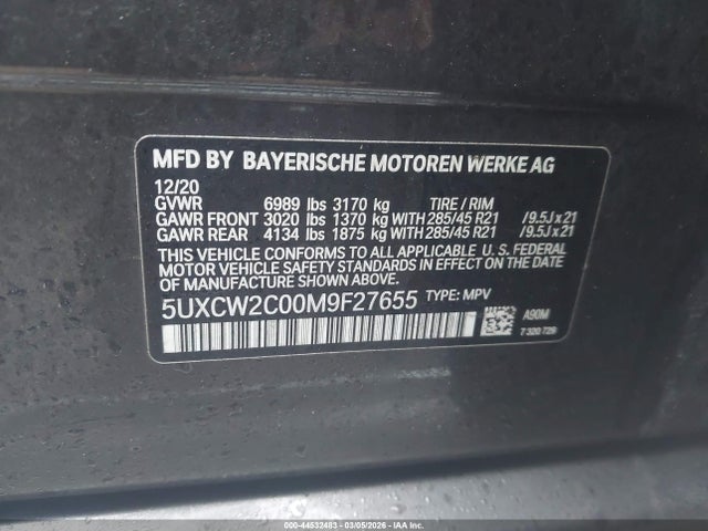 Aukcja sprzedaży 2021 Bmw X7 Xdrive40i, vin: 5UXCW2C00M9F27655, numer aukcji: 44532483