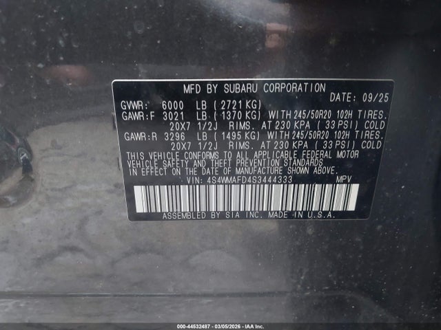 2025 SUBARU ASCENT 4S4WMAFD4S3444333 Photo 8