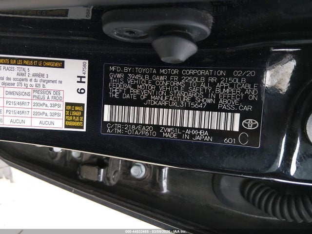 JTDKARFUXL3115647 Toyota PRIUS XLE
