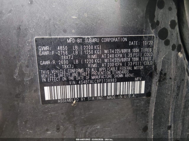 4S4BTALC8P3138983 Subaru Outback Onyx Edition