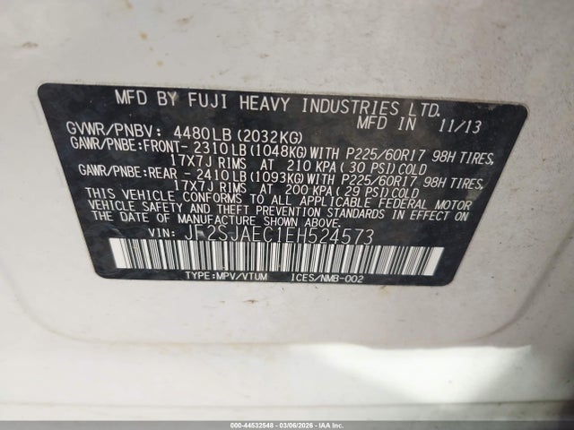 44532548 :رقم المزاد ، JF2SJAEC1EH524573 vin ، 2014 Subaru Forester 2.5i Premium مزاد بيع