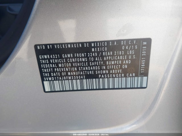 Aukcja sprzedaży 2015 Volkswagen Jetta 1.8t Se, vin: 3VWD17AJ8FM339042, numer aukcji: 44532549