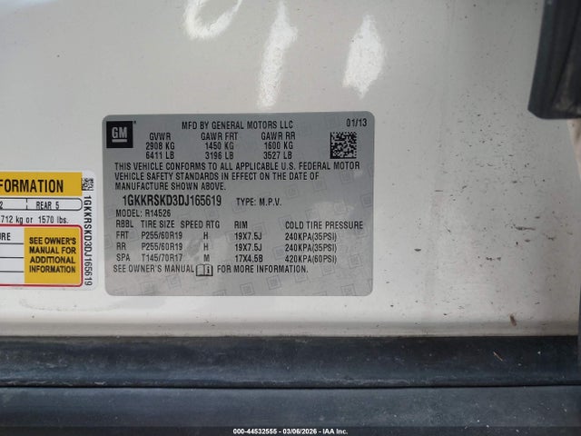 Aukcja sprzedaży 2013 Gmc Acadia Slt-2, vin: 1GKKRSKD3DJ165619, numer aukcji: 44532555