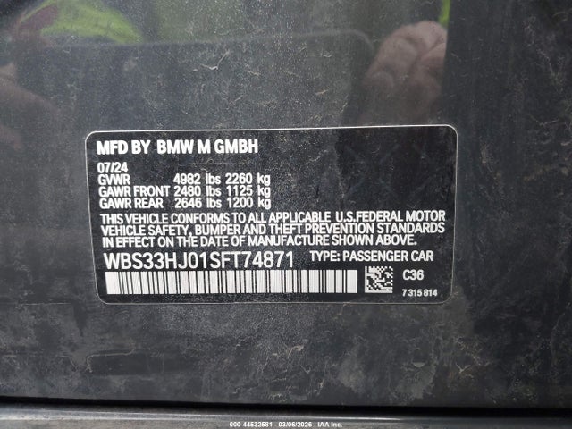 Продаж на аукціоні авто 2025 Bmw M3 Competition Xdrive, vin: WBS33HJ01SFT74871, номер лоту: 44532581