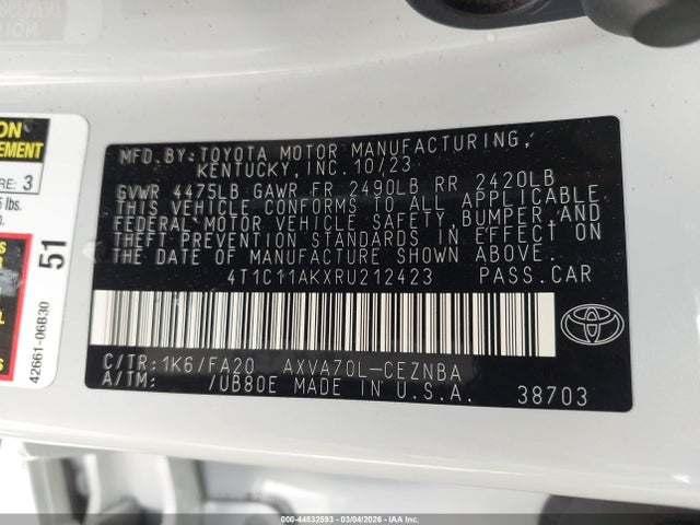 4T1C11AKXRU212423 Toyota CAMRY LE
