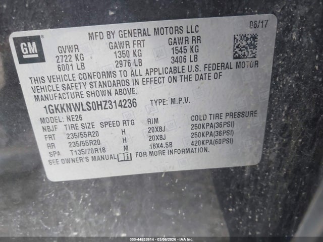 Aukcja sprzedaży 2017 Gmc Acadia Slt-2, vin: 1GKKNWLS0HZ314236, numer aukcji: 44532614