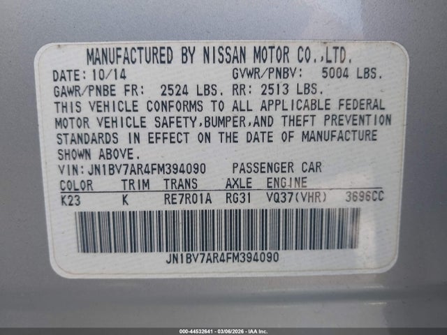 Продажа на аукционе авто 2015 Infiniti Q50 Sport, vin: JN1BV7AR4FM394090, номер лота: 44532641