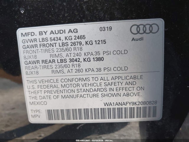 2019 AUDI Q5 WA1ANAFY9K2080828 Photo 8
