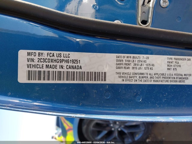 44532688 :رقم المزاد ، 2C3CDXHG9PH619251 vin ، 2023 Dodge Charger Gt مزاد بيع