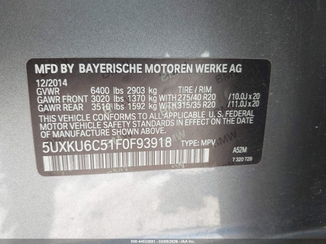 Aukcja sprzedaży 2015 Bmw X6 Xdrive50i, vin: 5UXKU6C51F0F93918, numer aukcji: 44532691