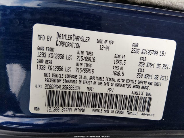 2005 CHRYSLER TOWN & COUNTRY 2C8GP64L35R365334 Photo 8