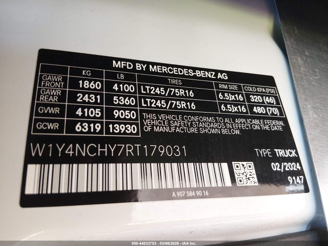 2024 MERCEDES-BENZ SPRINTER 2500 W1Y4NCHY7RT179031 Photo 8