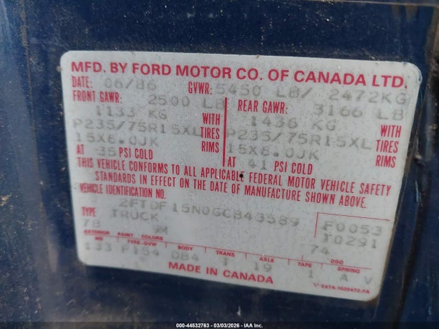 1986 FORD F150 2FTDF15N0GCB43589 Photo 8