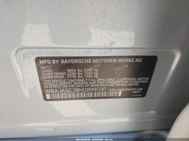 44532785 :رقم المزاد ، WBAJA5C38HG898030 vin ، 2017 Bmw 530i مزاد بيع