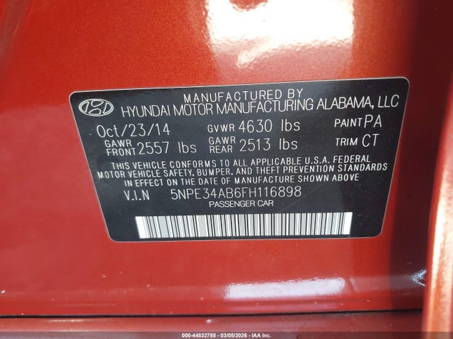 2015 HYUNDAI SONATA 5NPE34AB6FH116898 Photo 8