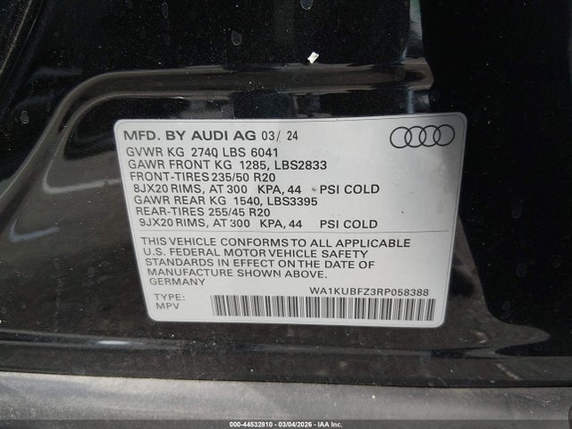 Продаж на аукціоні авто 2024 Audi Q4 E-tron Premium 55 Quattro, vin: WA1KUBFZ3RP058388, номер лоту: 44532810
