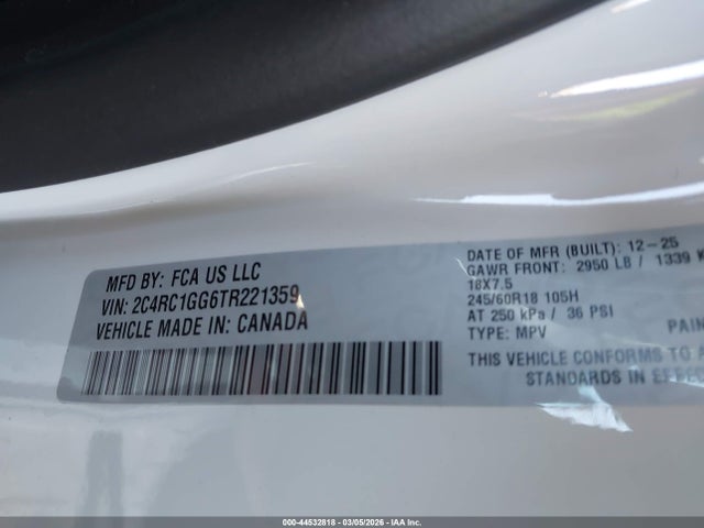 2C4RC1GG6TR221359 Chrysler Pacifica Limited
