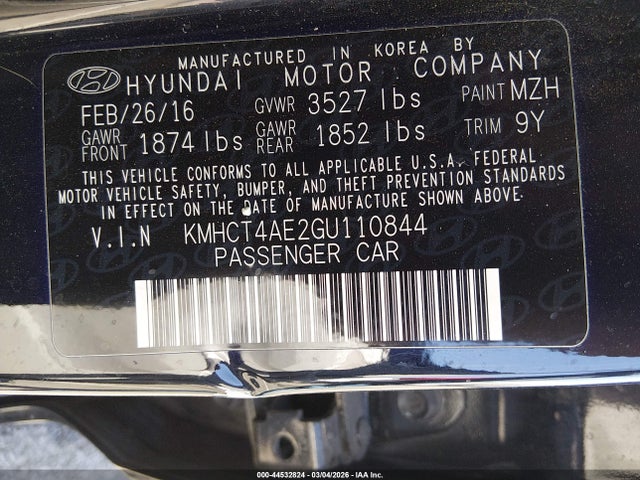 Продаж на аукціоні авто 2016 Hyundai Accent Se, vin: KMHCT4AE2GU110844, номер лоту: 44532824