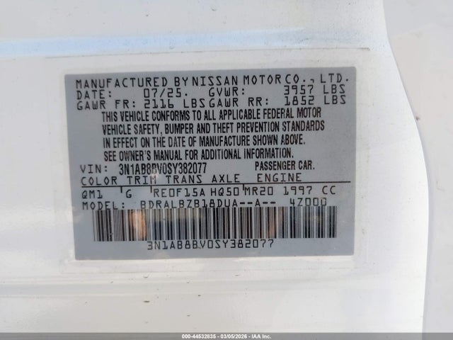 3N1AB8BV0SY382077 Nissan SENTRA S