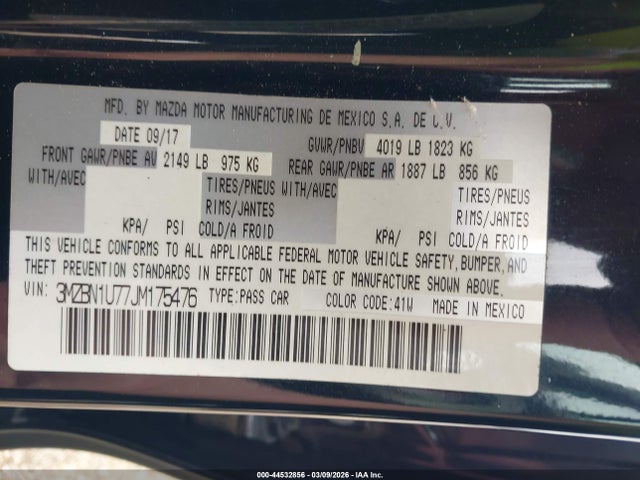 Aukcja sprzedaży 2018 Mazda Mazda3 Sport, vin: 3MZBN1U77JM175476, numer aukcji: 44532856