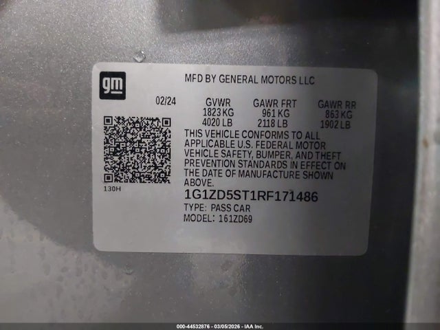 2024 Chevrolet Malibu Fwd 1lt მანქანა იყიდება აუქციონზე, vin: 1G1ZD5ST1RF171486, აუქციონის ნომერი: 44532876