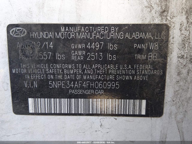 Hyundai Sonata Limited 2015 5NPE34AF4FH060995 Image 9