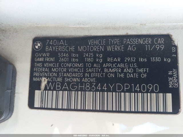 2000 BMW 740IL WBAGH8344YDP14090 Photo 8