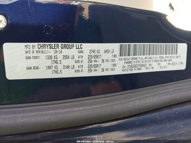 44532901 :رقم المزاد ، 2C4RDGBG5FR580522 vin ، 2015 Dodge Grand Caravan American Value Pkg مزاد بيع