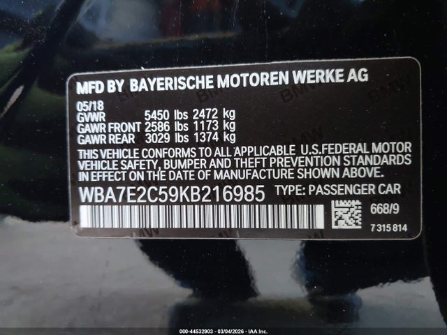 2019 BMW 740I WBA7E2C59KB216985 Photo 8