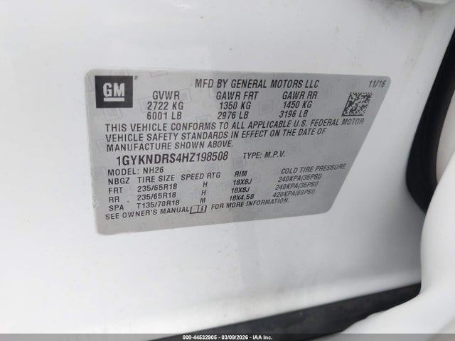 2017 Cadillac Xt5 Luxury მანქანა იყიდება აუქციონზე, vin: 1GYKNDRS4HZ198508, აუქციონის ნომერი: 44532905