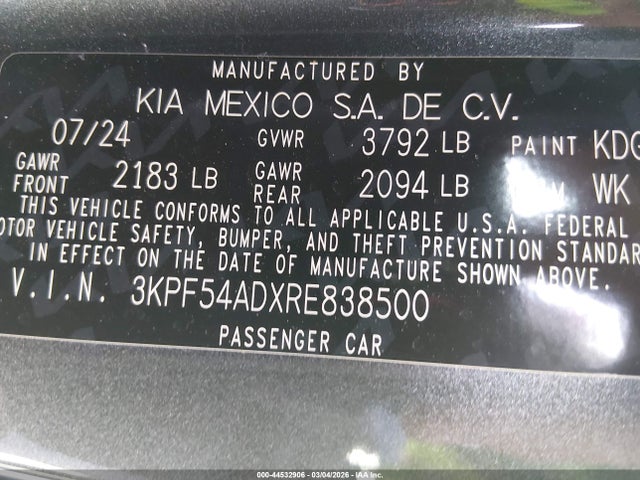 3KPF54ADXRE838500 KIA Forte Gt-line