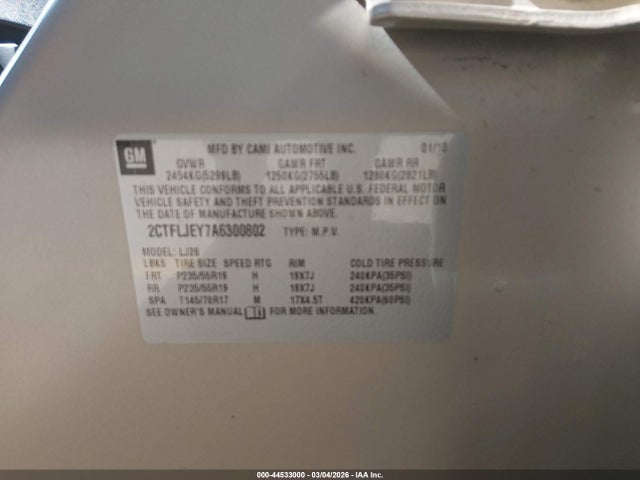 Aukcja sprzedaży 2010 Gmc Terrain Slt-2, vin: 2CTFLJEY7A6300802, numer aukcji: 44533000
