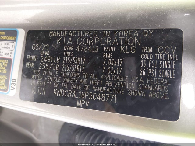 Продажа на аукционе авто 2023 Kia Niro Ev Wind, vin: KNDCR3L16P5048771, номер лота: 44533072