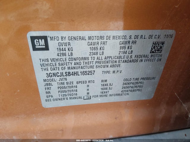 Chevrolet Trax Lt 2017 3GNCJLSB4HL165257 Image 9