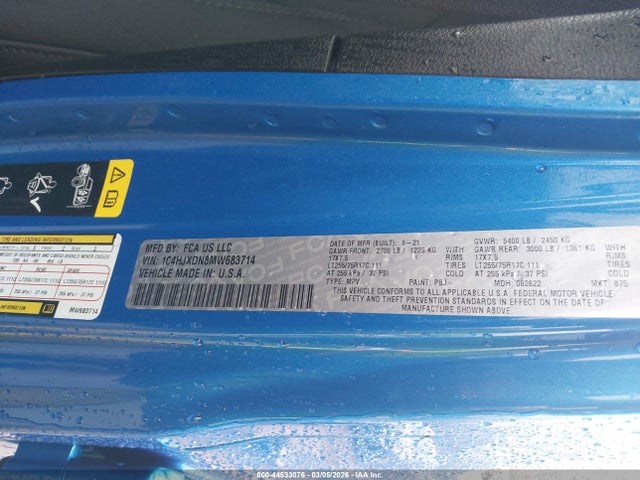 2021 Jeep Wrangler Unlimited Willys 4x4 მანქანა იყიდება აუქციონზე, vin: 1C4HJXDN8MW683714, აუქციონის ნომერი: 44533076