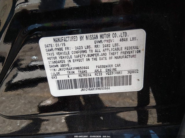 2015 Infiniti Q40 მანქანა იყიდება აუქციონზე, vin: JN1CV6AR1FM650944, აუქციონის ნომერი: 44533081
