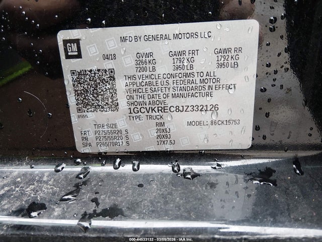 Продаж на аукціоні авто 2018 Chevrolet Silverado 1500 2lt, vin: 1GCVKREC8JZ332126, номер лоту: 44533132